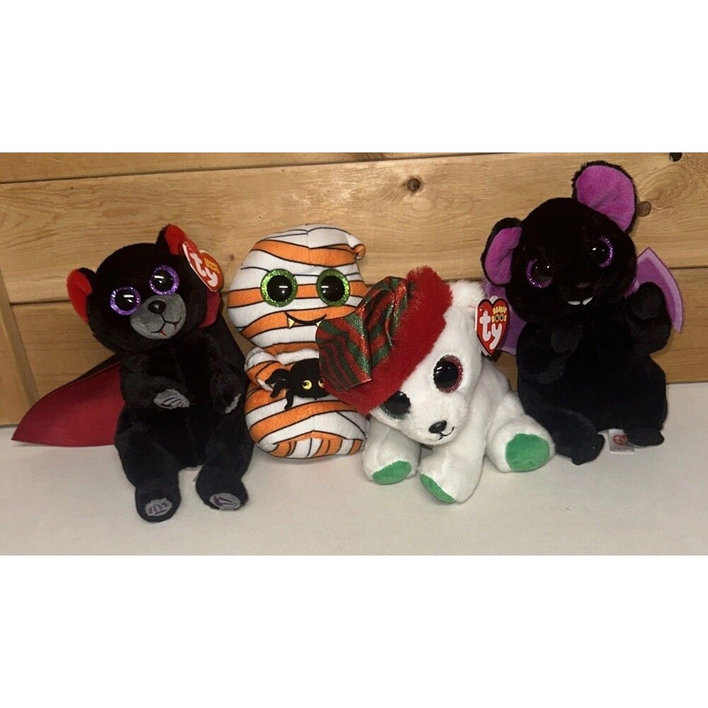 Ty Beanie Boos Bellies Halloween Christmas 6" Bat Ghost Stuffed Animal Toy Lot